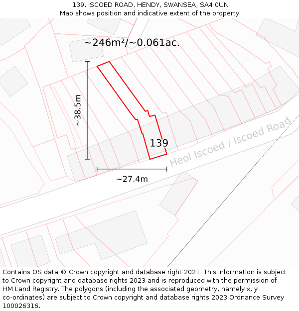 139, ISCOED ROAD, HENDY, SWANSEA, SA4 0UN: Plot and title map