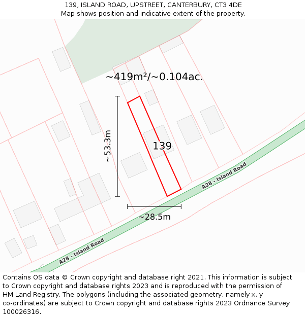 139, ISLAND ROAD, UPSTREET, CANTERBURY, CT3 4DE: Plot and title map