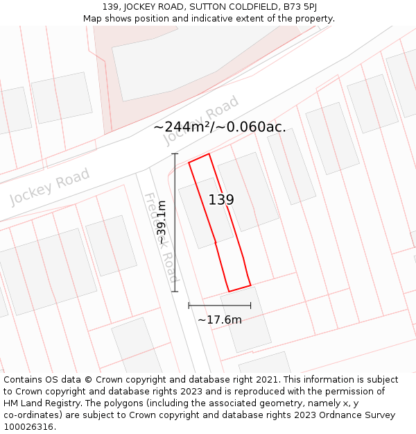 139, JOCKEY ROAD, SUTTON COLDFIELD, B73 5PJ: Plot and title map