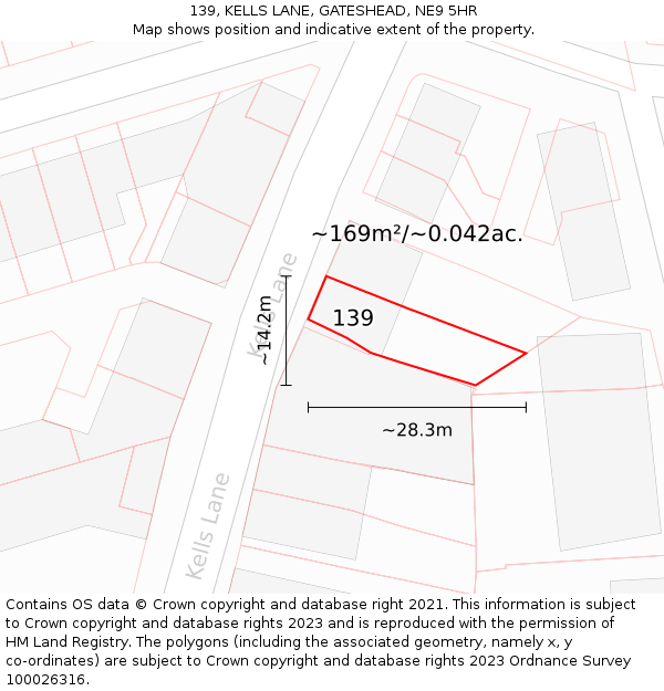 139, KELLS LANE, GATESHEAD, NE9 5HR: Plot and title map