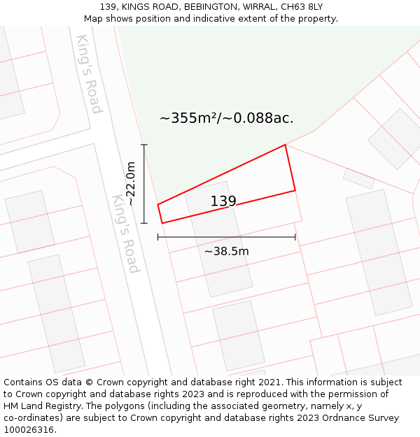 139, KINGS ROAD, BEBINGTON, WIRRAL, CH63 8LY: Plot and title map