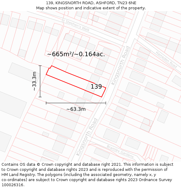 139, KINGSNORTH ROAD, ASHFORD, TN23 6NE: Plot and title map