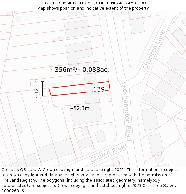 139, LECKHAMPTON ROAD, CHELTENHAM, GL53 0DQ: Plot and title map