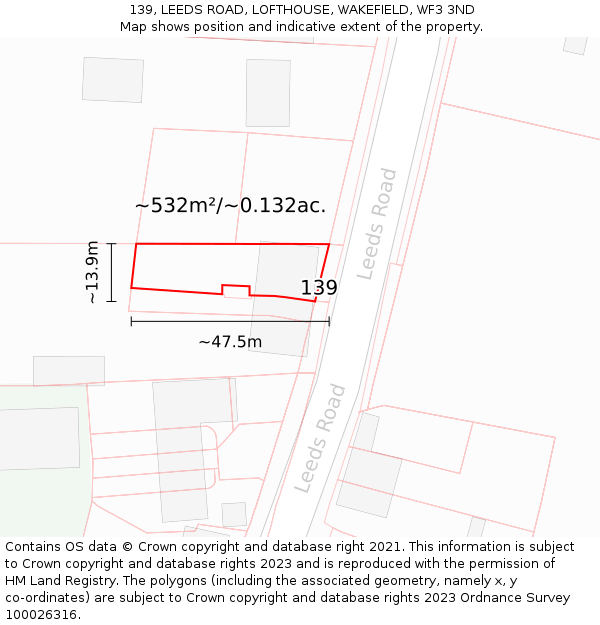 139, LEEDS ROAD, LOFTHOUSE, WAKEFIELD, WF3 3ND: Plot and title map