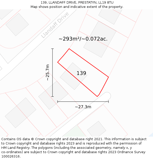 139, LLANDAFF DRIVE, PRESTATYN, LL19 8TU: Plot and title map