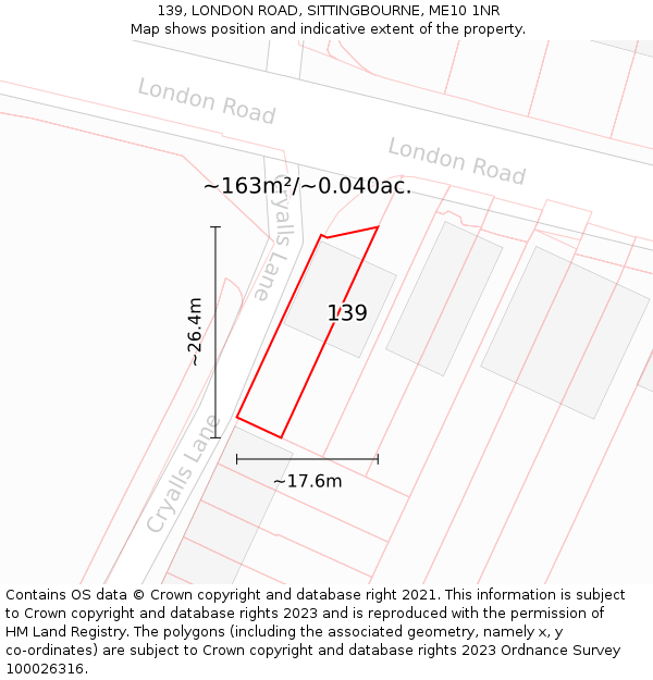 139, LONDON ROAD, SITTINGBOURNE, ME10 1NR: Plot and title map