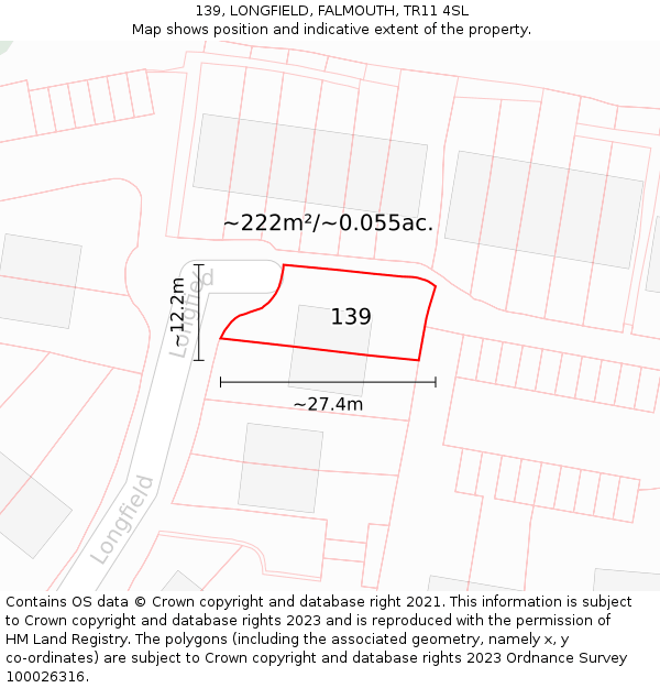 139, LONGFIELD, FALMOUTH, TR11 4SL: Plot and title map