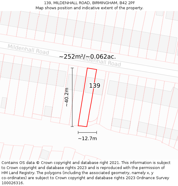 139, MILDENHALL ROAD, BIRMINGHAM, B42 2PF: Plot and title map