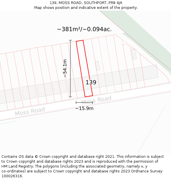 139, MOSS ROAD, SOUTHPORT, PR8 4JA: Plot and title map