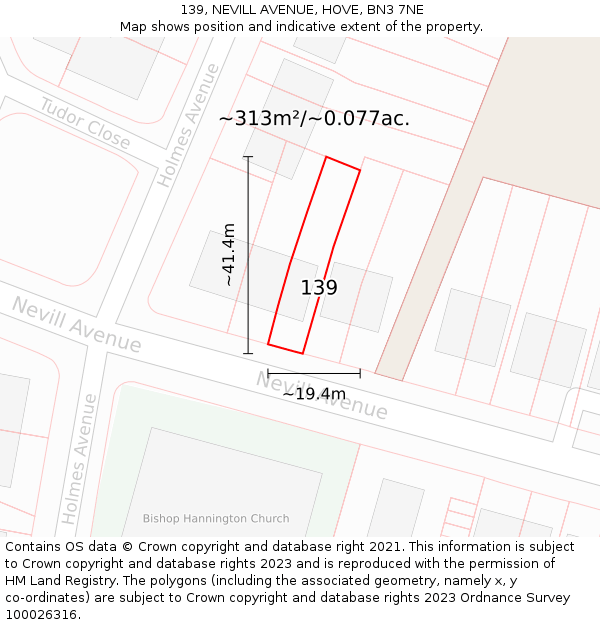 139, NEVILL AVENUE, HOVE, BN3 7NE: Plot and title map