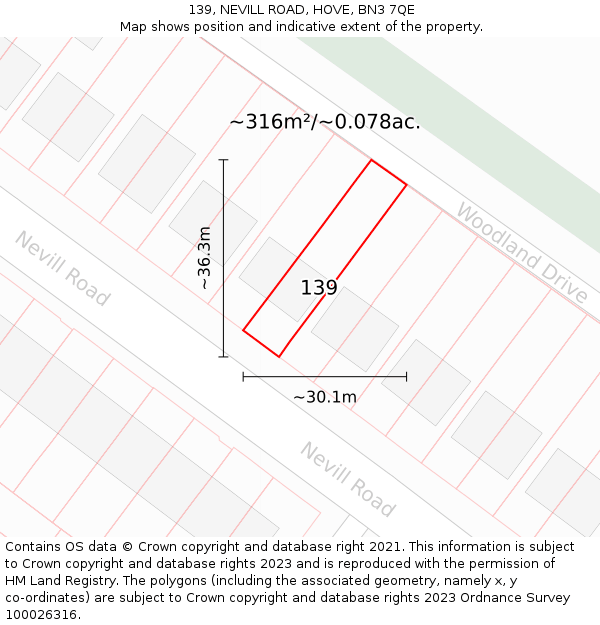 139, NEVILL ROAD, HOVE, BN3 7QE: Plot and title map