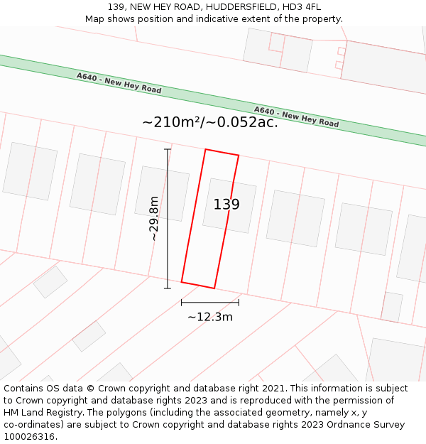 139, NEW HEY ROAD, HUDDERSFIELD, HD3 4FL: Plot and title map