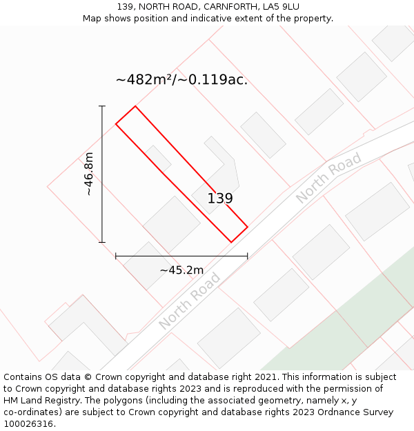 139, NORTH ROAD, CARNFORTH, LA5 9LU: Plot and title map