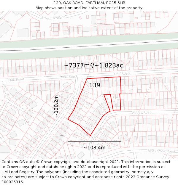 139, OAK ROAD, FAREHAM, PO15 5HR: Plot and title map