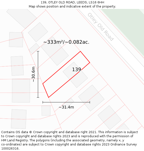 139, OTLEY OLD ROAD, LEEDS, LS16 6HH: Plot and title map