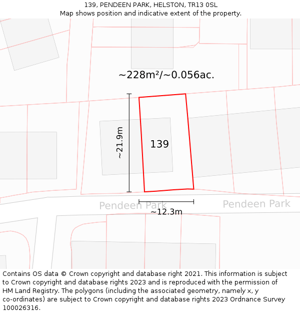 139, PENDEEN PARK, HELSTON, TR13 0SL: Plot and title map