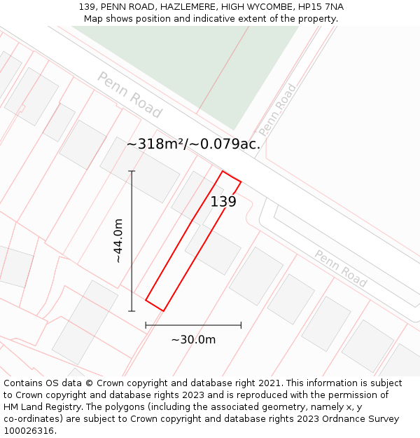 139, PENN ROAD, HAZLEMERE, HIGH WYCOMBE, HP15 7NA: Plot and title map