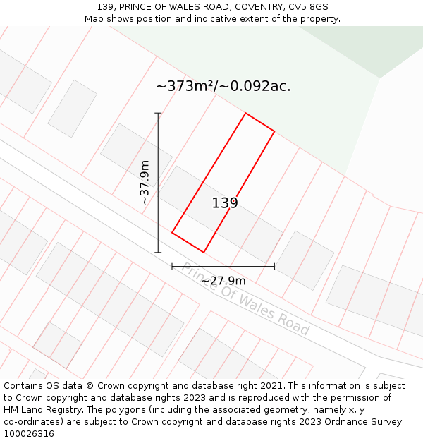 139, PRINCE OF WALES ROAD, COVENTRY, CV5 8GS: Plot and title map