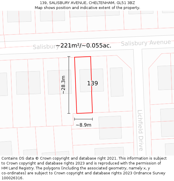 139, SALISBURY AVENUE, CHELTENHAM, GL51 3BZ: Plot and title map