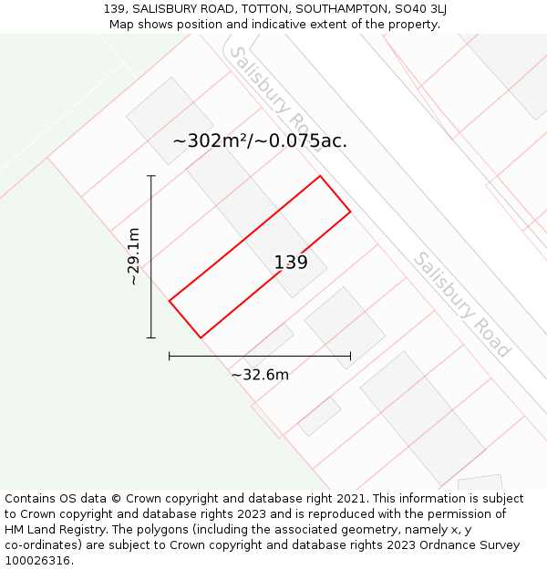 139, SALISBURY ROAD, TOTTON, SOUTHAMPTON, SO40 3LJ: Plot and title map