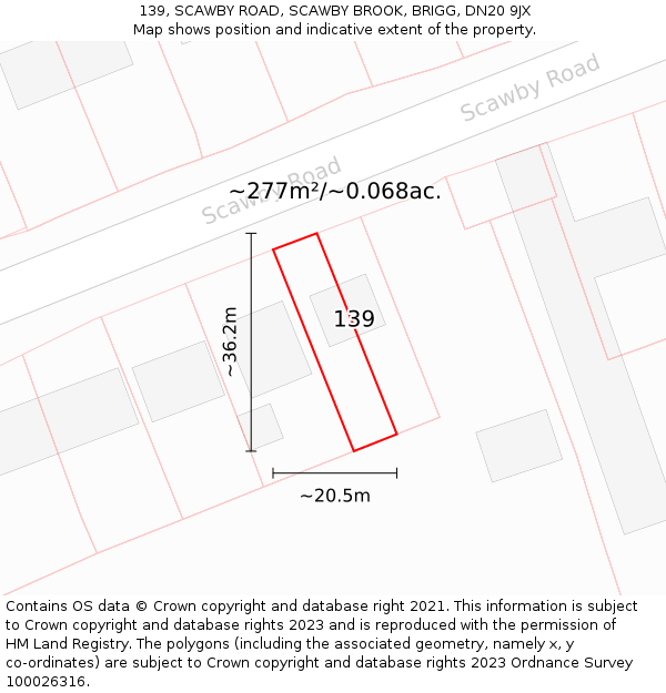 139, SCAWBY ROAD, SCAWBY BROOK, BRIGG, DN20 9JX: Plot and title map