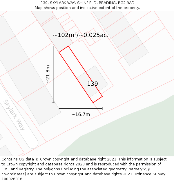 139, SKYLARK WAY, SHINFIELD, READING, RG2 9AD: Plot and title map