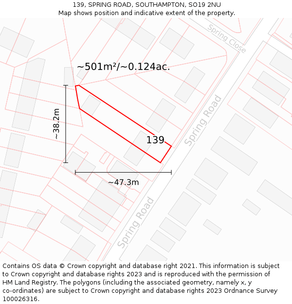 139, SPRING ROAD, SOUTHAMPTON, SO19 2NU: Plot and title map