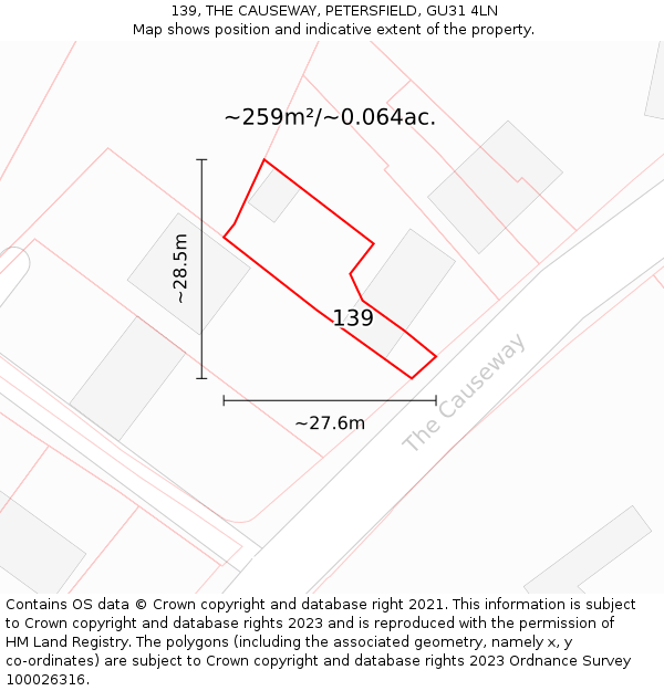 139, THE CAUSEWAY, PETERSFIELD, GU31 4LN: Plot and title map