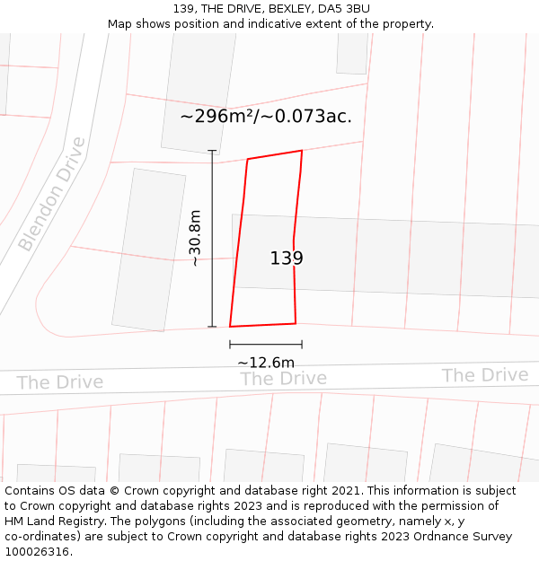 139, THE DRIVE, BEXLEY, DA5 3BU: Plot and title map