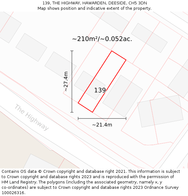 139, THE HIGHWAY, HAWARDEN, DEESIDE, CH5 3DN: Plot and title map