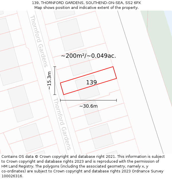 139, THORNFORD GARDENS, SOUTHEND-ON-SEA, SS2 6PX: Plot and title map