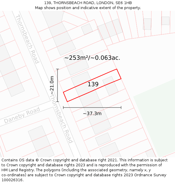 139, THORNSBEACH ROAD, LONDON, SE6 1HB: Plot and title map