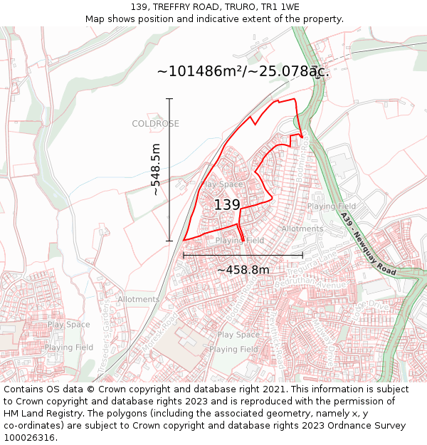 139, TREFFRY ROAD, TRURO, TR1 1WE: Plot and title map