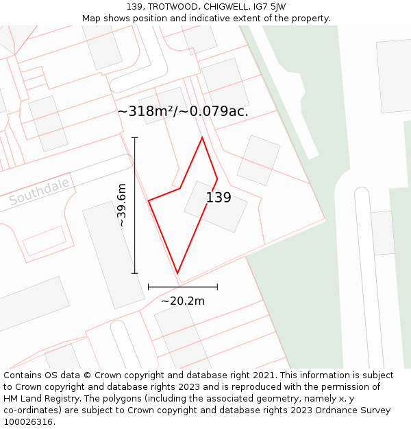 139, TROTWOOD, CHIGWELL, IG7 5JW: Plot and title map