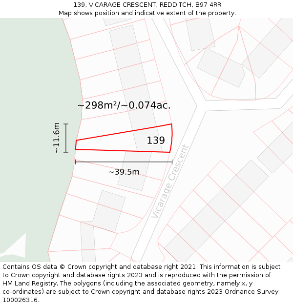 139, VICARAGE CRESCENT, REDDITCH, B97 4RR: Plot and title map