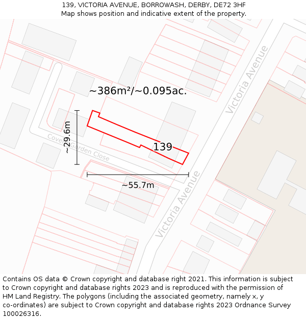 139, VICTORIA AVENUE, BORROWASH, DERBY, DE72 3HF: Plot and title map