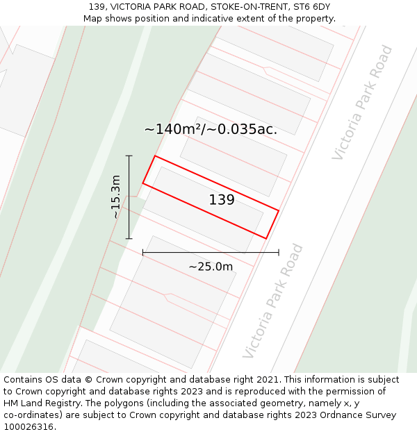 139, VICTORIA PARK ROAD, STOKE-ON-TRENT, ST6 6DY: Plot and title map