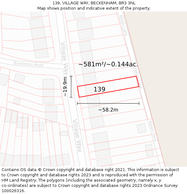 139, VILLAGE WAY, BECKENHAM, BR3 3NL: Plot and title map