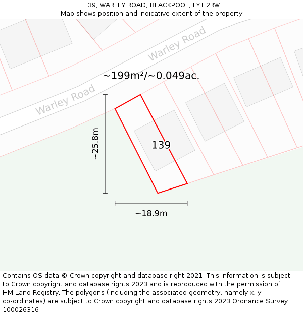 139, WARLEY ROAD, BLACKPOOL, FY1 2RW: Plot and title map