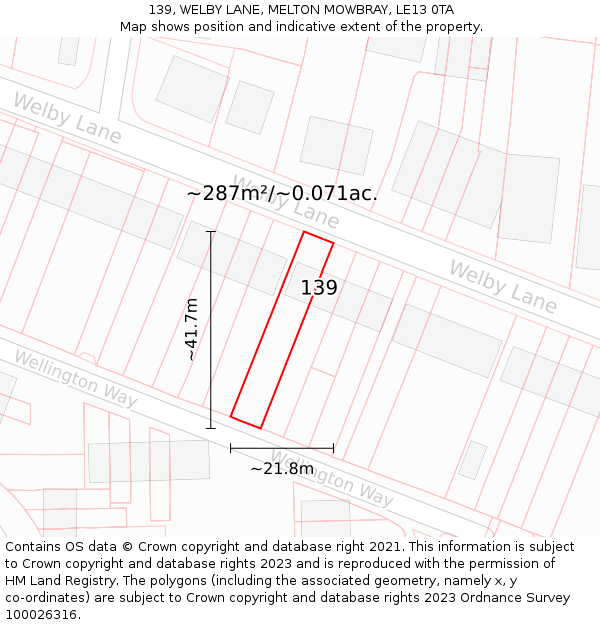 139, WELBY LANE, MELTON MOWBRAY, LE13 0TA: Plot and title map