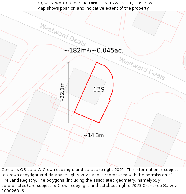 139, WESTWARD DEALS, KEDINGTON, HAVERHILL, CB9 7PW: Plot and title map