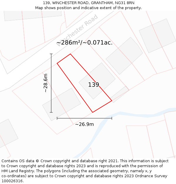 139, WINCHESTER ROAD, GRANTHAM, NG31 8RN: Plot and title map