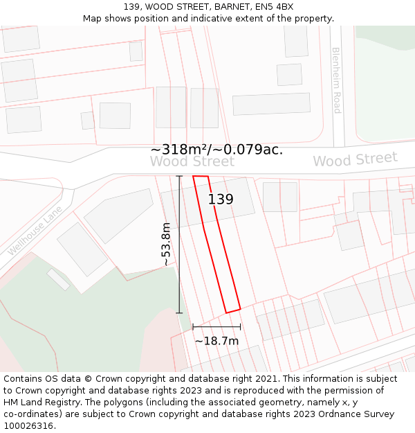 139, WOOD STREET, BARNET, EN5 4BX: Plot and title map