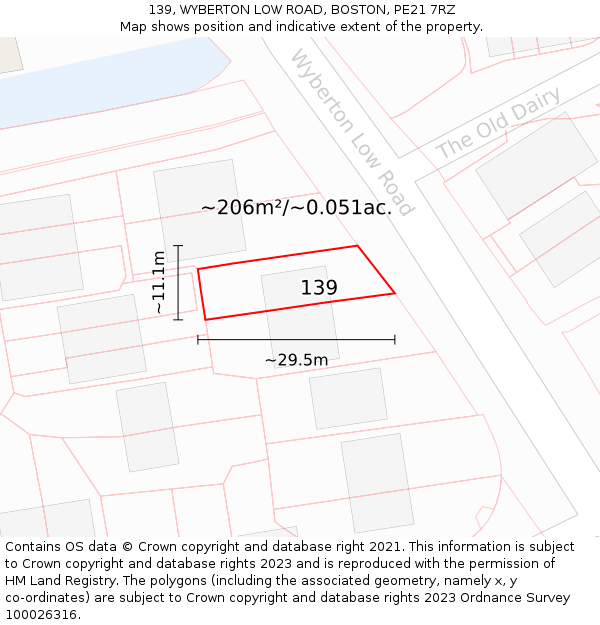 139, WYBERTON LOW ROAD, BOSTON, PE21 7RZ: Plot and title map