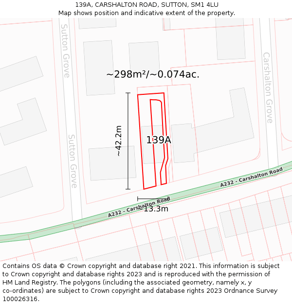 139A, CARSHALTON ROAD, SUTTON, SM1 4LU: Plot and title map