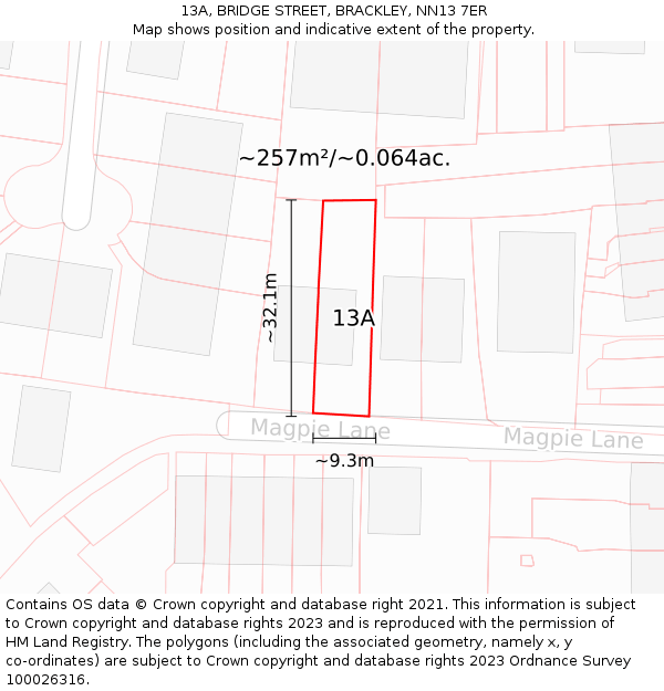 13A, BRIDGE STREET, BRACKLEY, NN13 7ER: Plot and title map