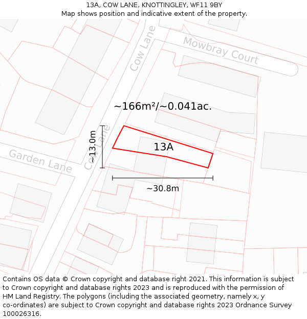 13A, COW LANE, KNOTTINGLEY, WF11 9BY: Plot and title map