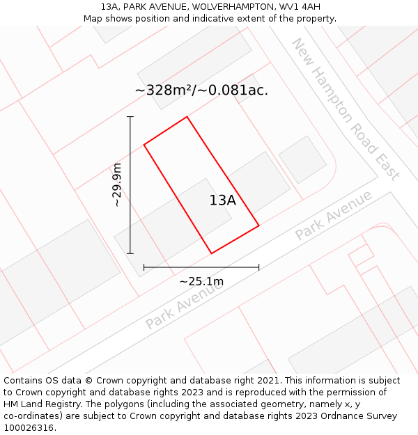 13A, PARK AVENUE, WOLVERHAMPTON, WV1 4AH: Plot and title map