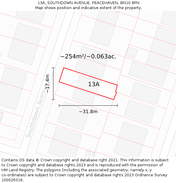 13A, SOUTHDOWN AVENUE, PEACEHAVEN, BN10 8PN: Plot and title map