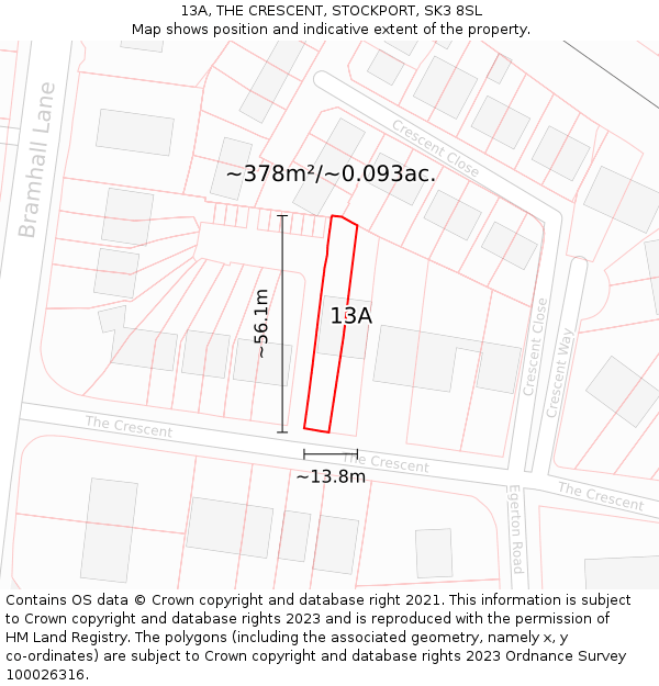 13A, THE CRESCENT, STOCKPORT, SK3 8SL: Plot and title map